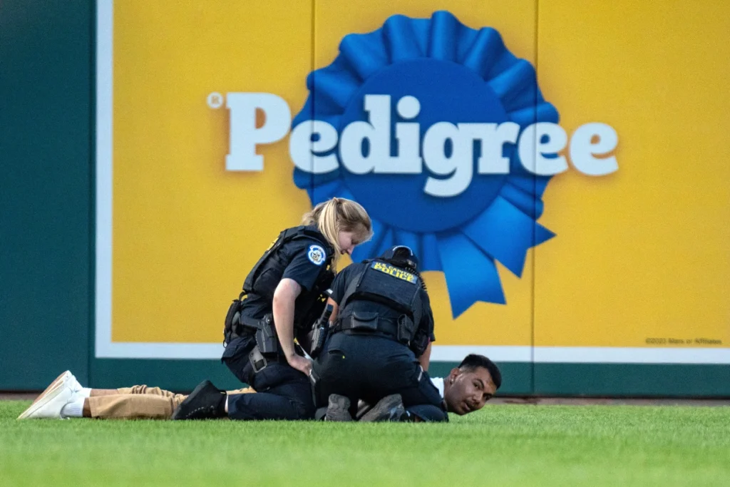 Police arrested eight demonstrators at the Congressional Baseball Game