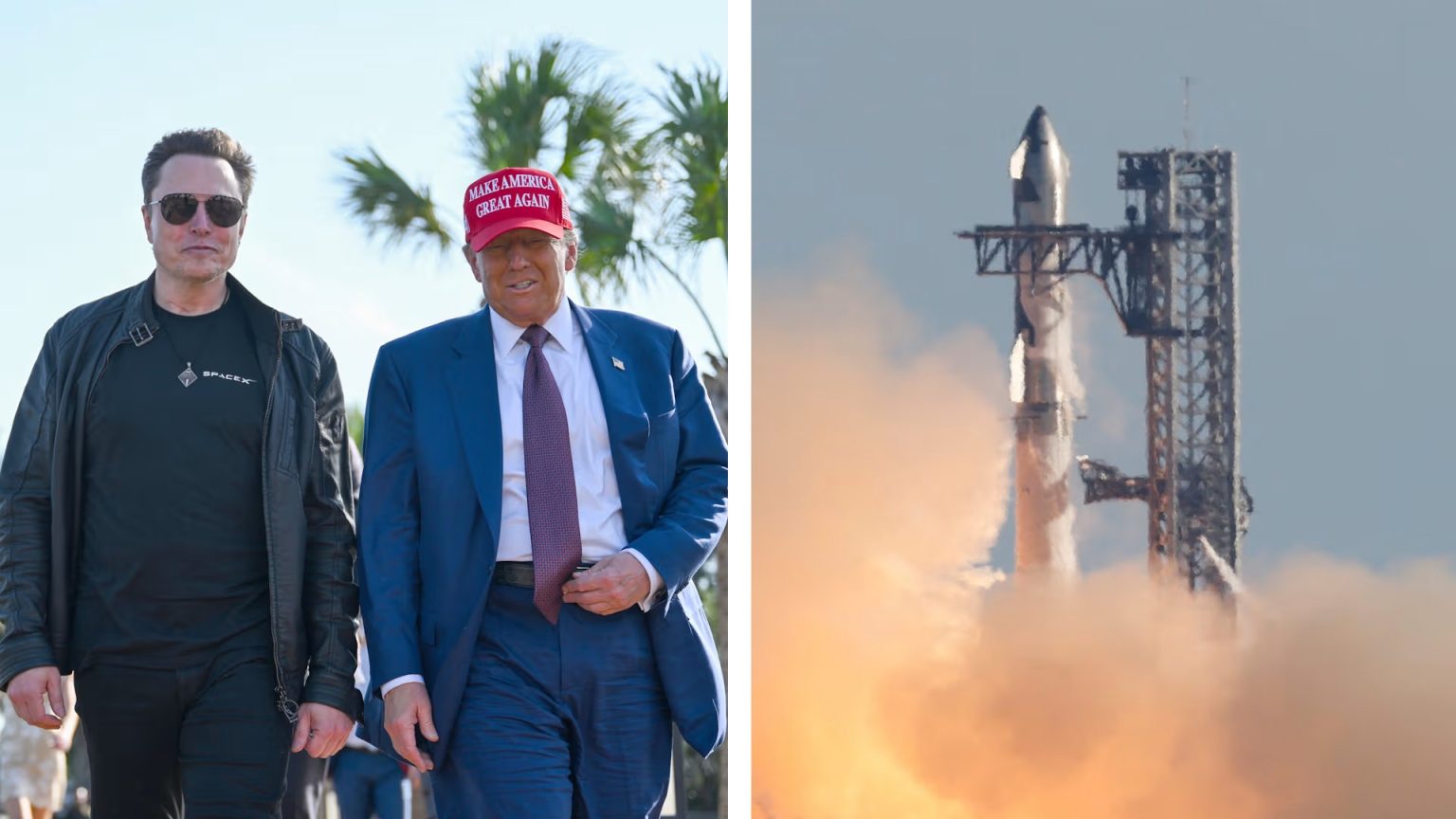 Trump, Musk watch SpaceX launch Starship, booster misses landing