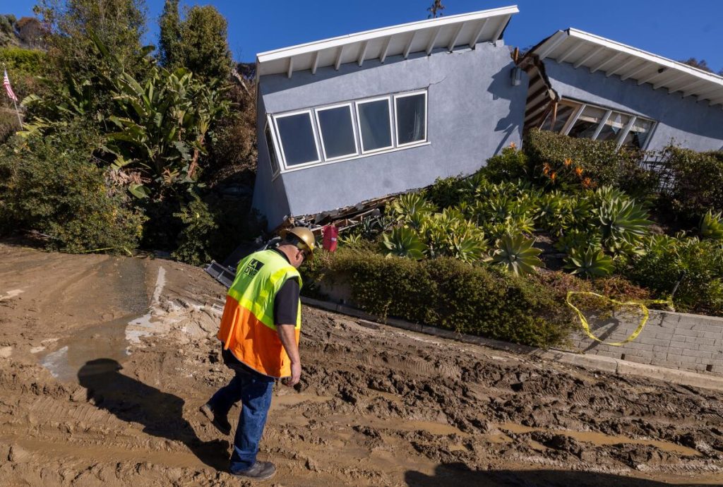 Los Angeles home survived the fire, only to be split in two by a landslide